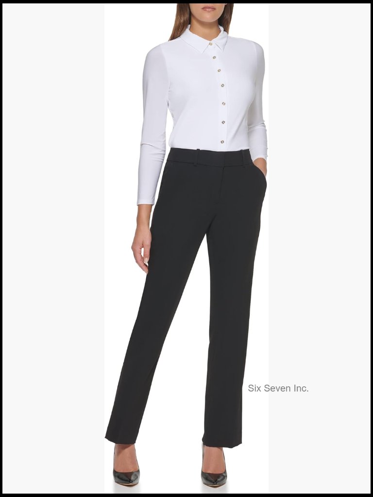 Boot Leg Trousers With Belt Loops And Pockets